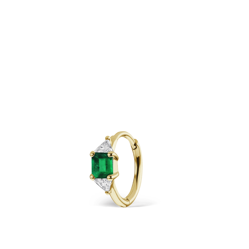 3mm Emerald and Diamond Princess Triangle Hoop (Non-Rotating)