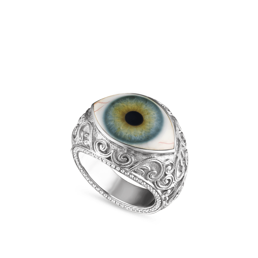 Lace and Pavé Diamond Eye Finger Ring
