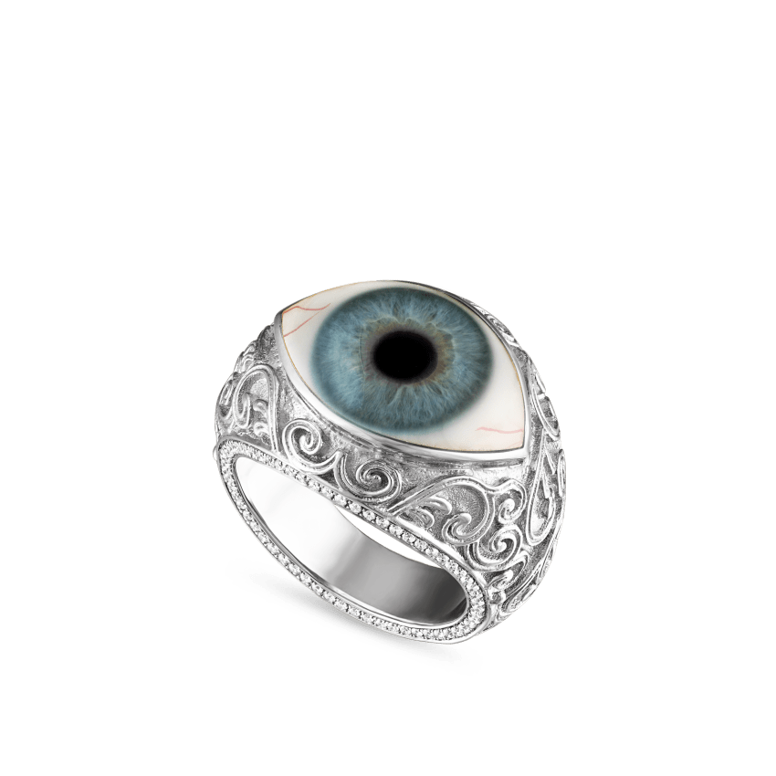 Lace and Pavé Diamond Eye Finger Ring