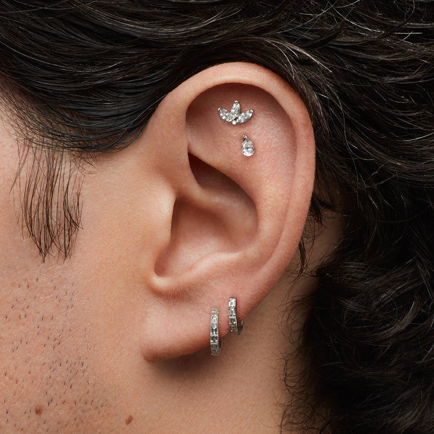 Diamond Engraved Lotus Threaded Stud Earring