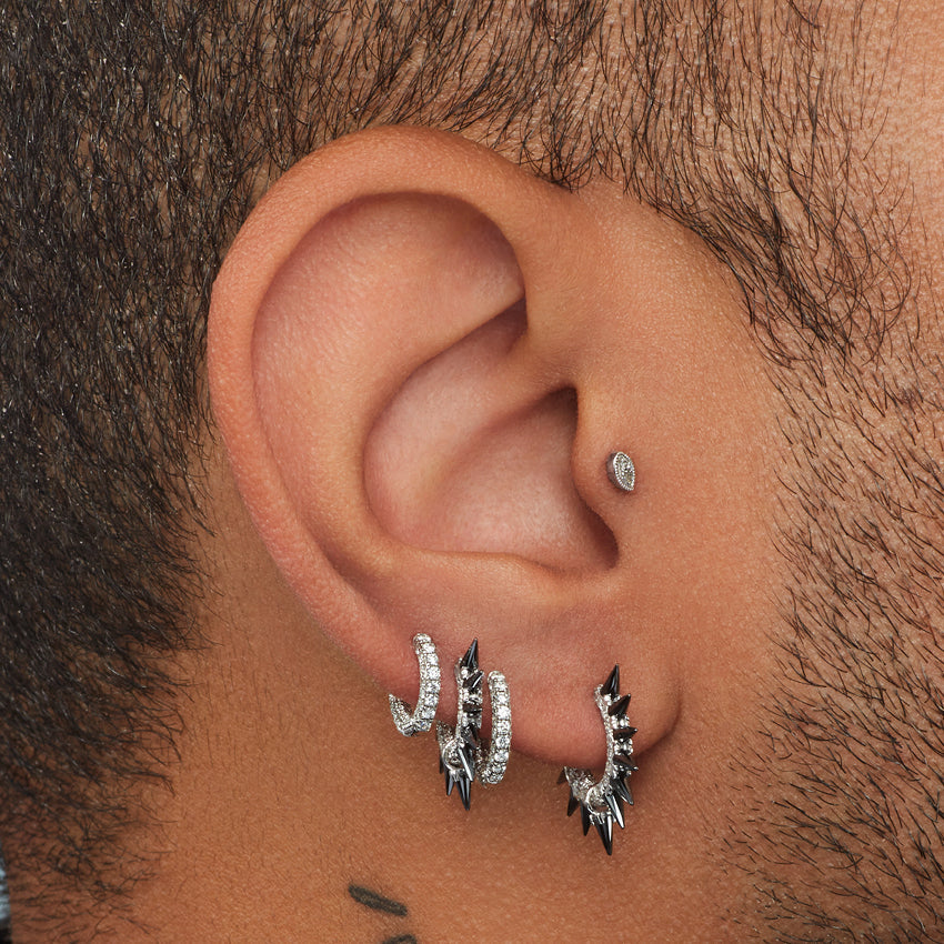 Scalloped Marquise Diamond Threaded Stud Earring With Titanium Backing