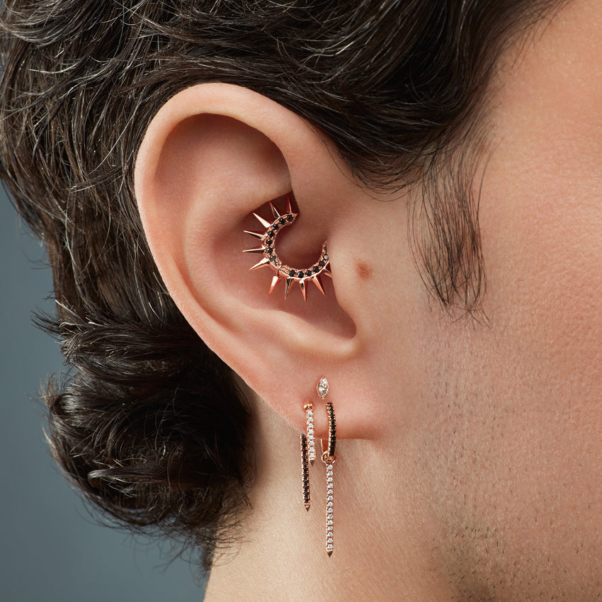 Scalloped Marquise Diamond Threaded Stud Earring With Titanium Backing