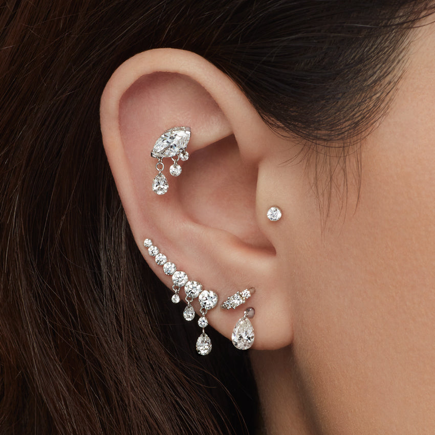 Floating Pear Diamond Charm Threaded Stud Earring With Titanium Backing
