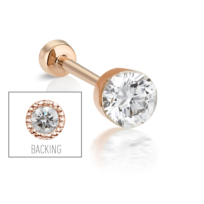 Invisible Diamond Threaded Stud Earring with Diamond Back