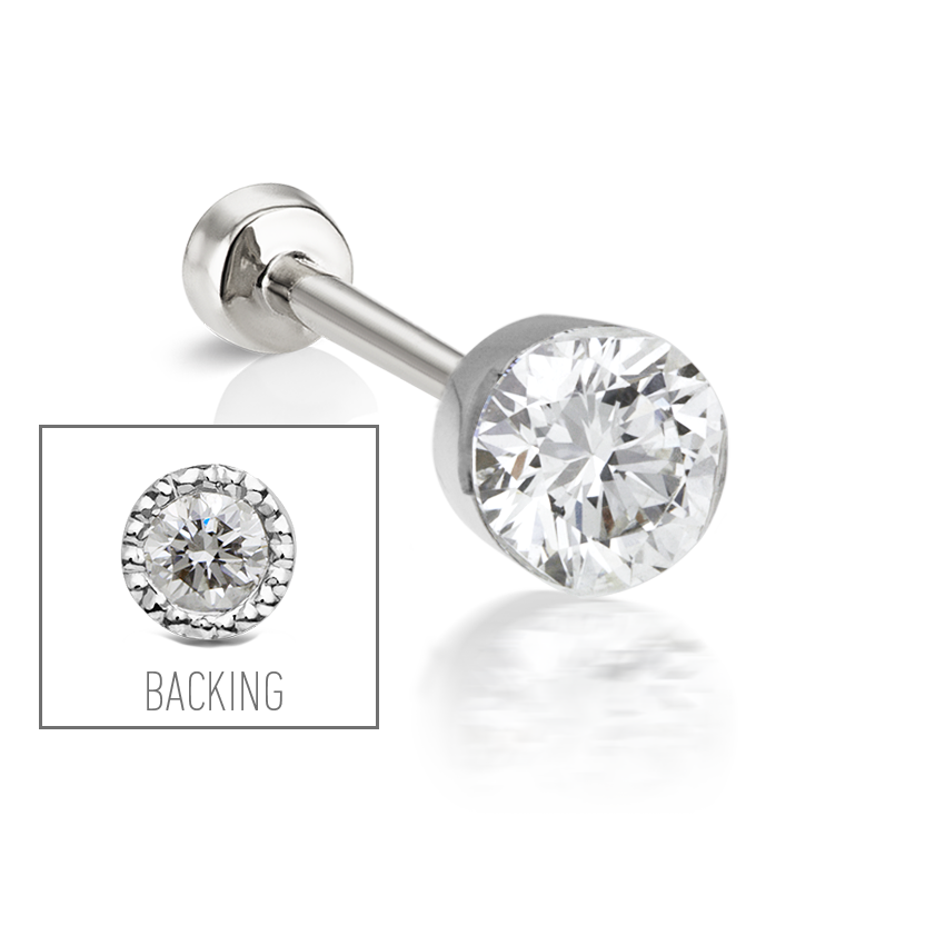 Invisible Diamond Threaded Stud Earring with Diamond Back