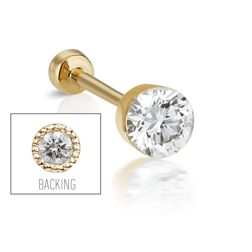 Invisible Diamond Threaded Stud Earring with Diamond Back
