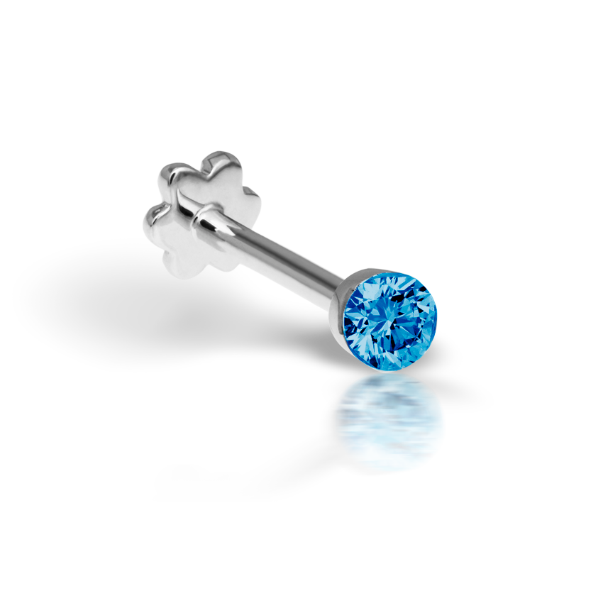 Invisible Set Blue Diamond Threaded Stud Earring With Titanium Backing