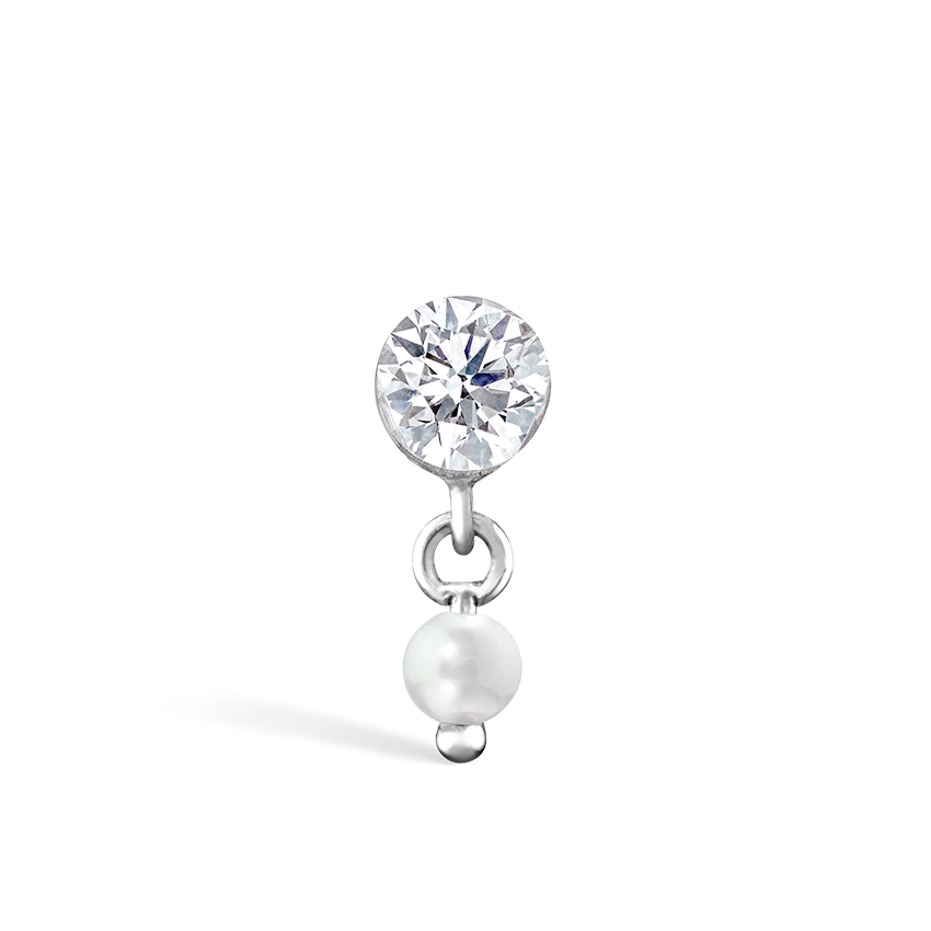 Invisible Set Diamond and Pearl Dangle Threaded Stud Earring