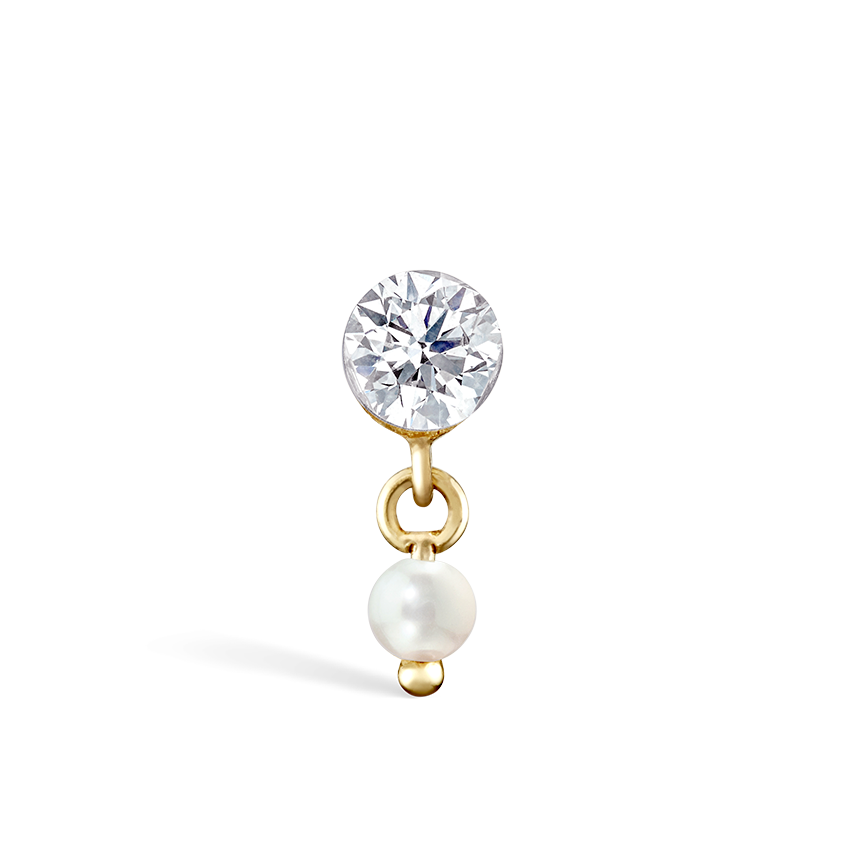 Invisible Set Diamond and Pearl Dangle Threaded Stud Earring