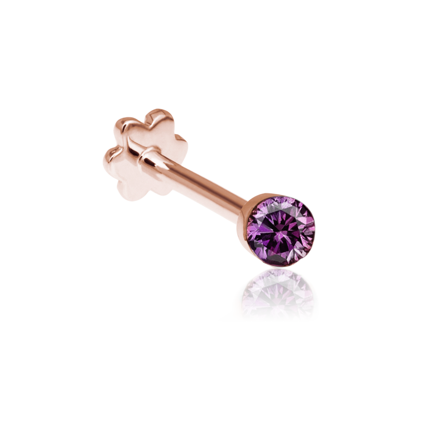 Invisible Set Rose Purple Diamond Threaded Stud Earring With Titanium Backing