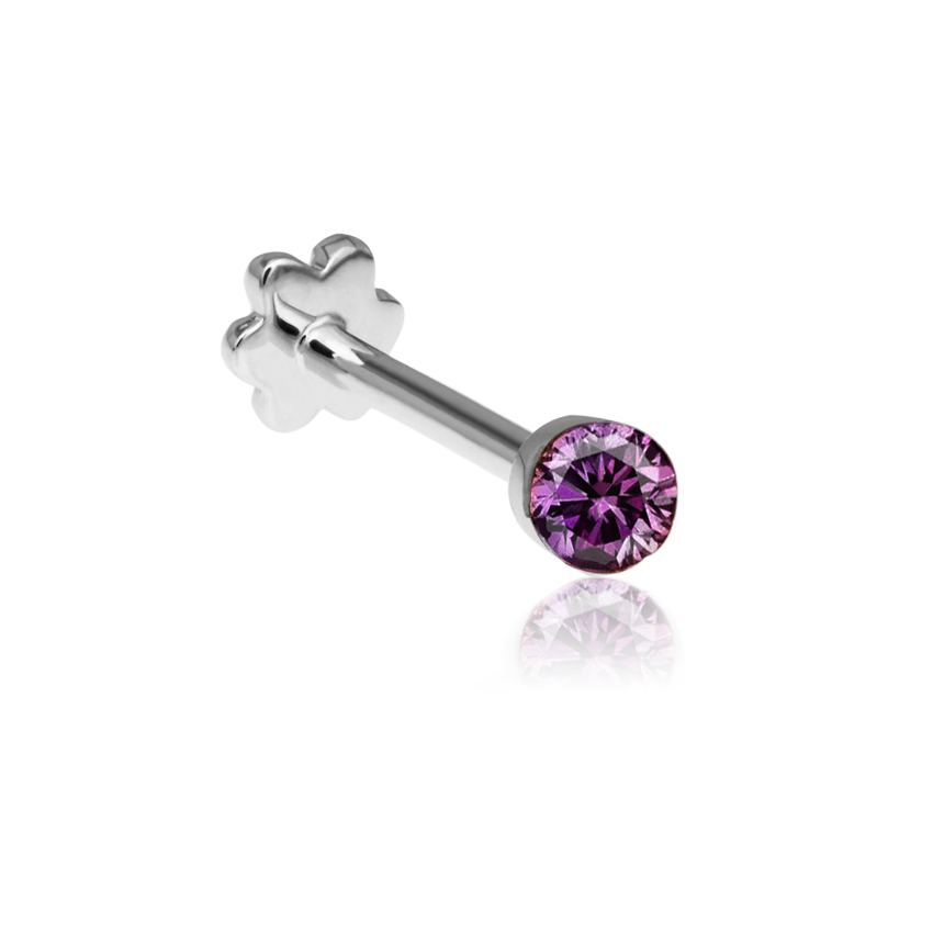 Invisible Set Rose Purple Diamond Threaded Stud Earring With Titanium Backing