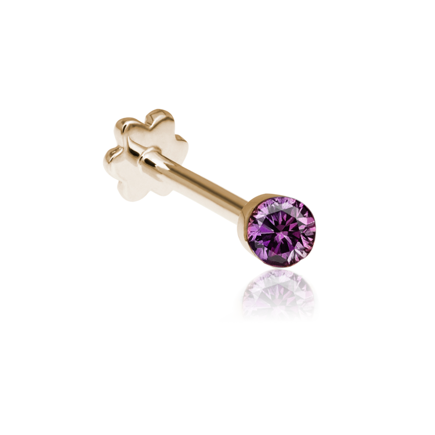 Invisible Set Rose Purple Diamond Threaded Stud Earring With Titanium Backing