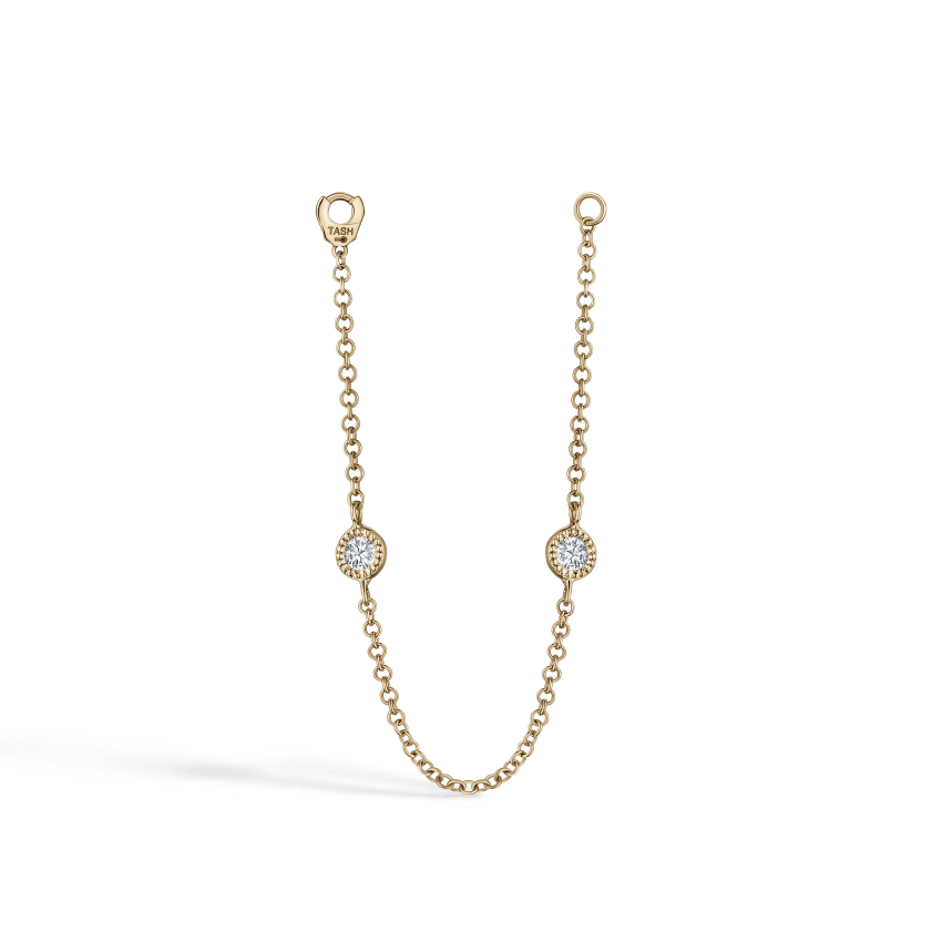 Double Scallop Set Diamond Chain Connecting Charm