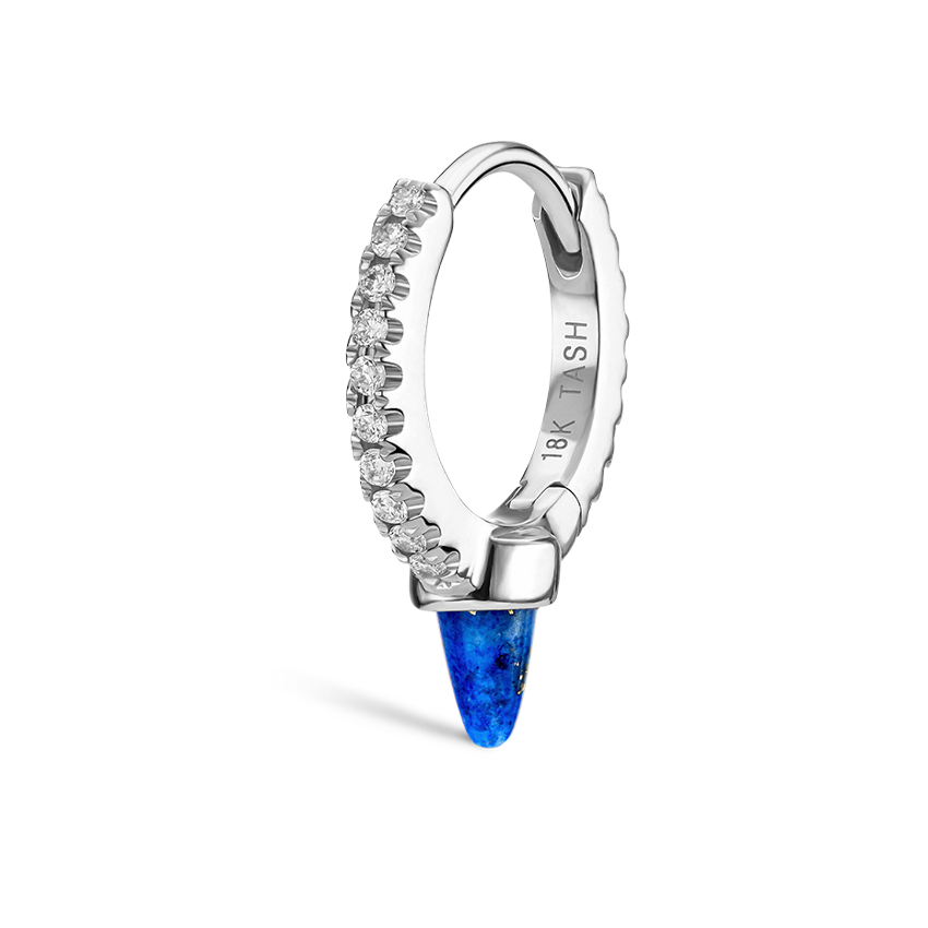 Lapis Single Short Spike Diamond Eternity Hoop Earring