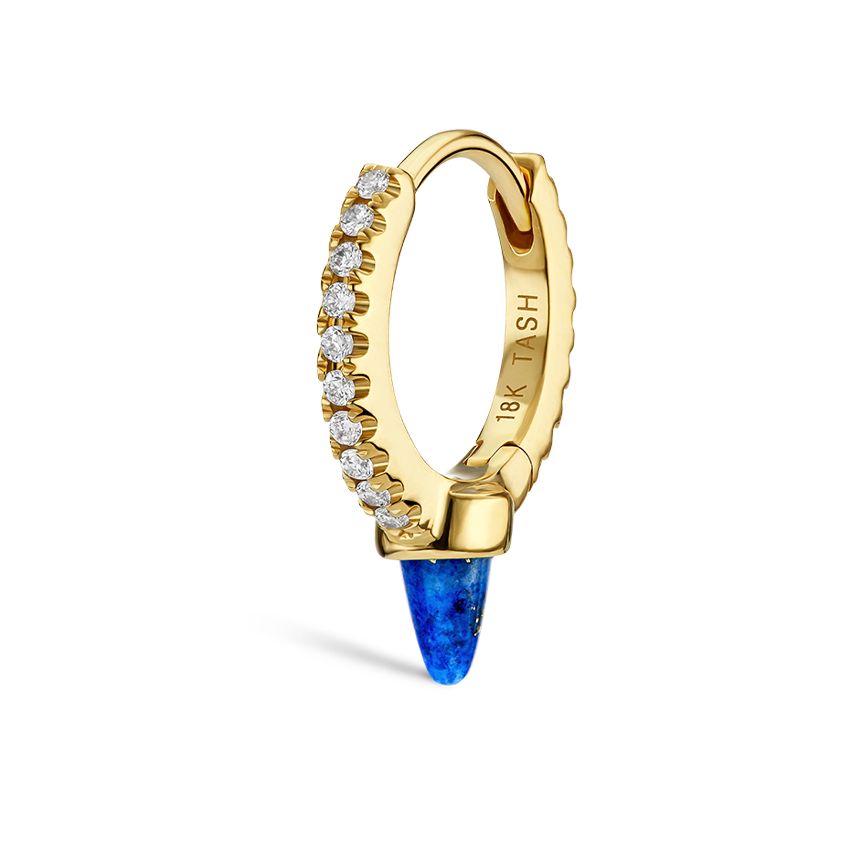 Lapis Single Short Spike Diamond Eternity Hoop Earring