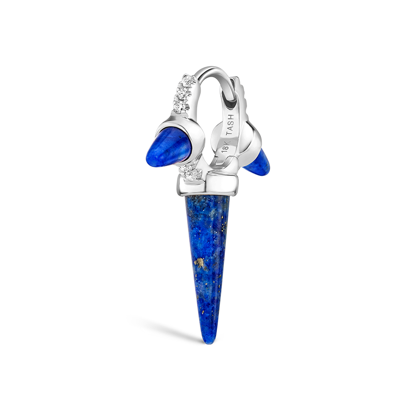 Lapis Triple Long Spike Diamond Eternity Hoop Earring
