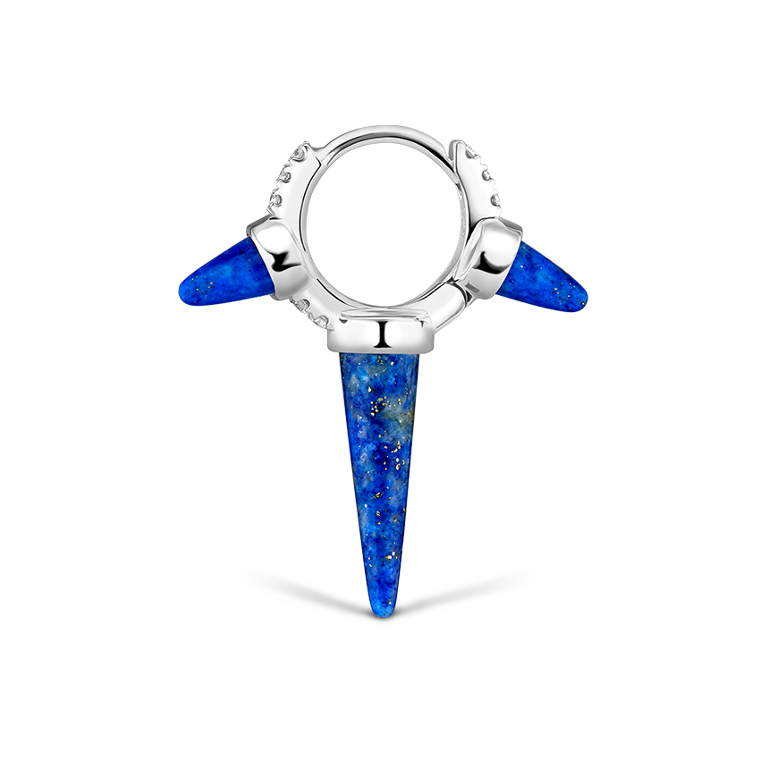 Lapis Triple Long Spike Diamond Eternity Hoop Earring