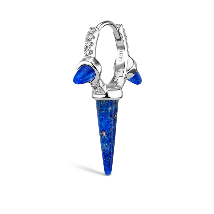 Lapis Triple Long Spike Diamond Eternity Hoop Earring