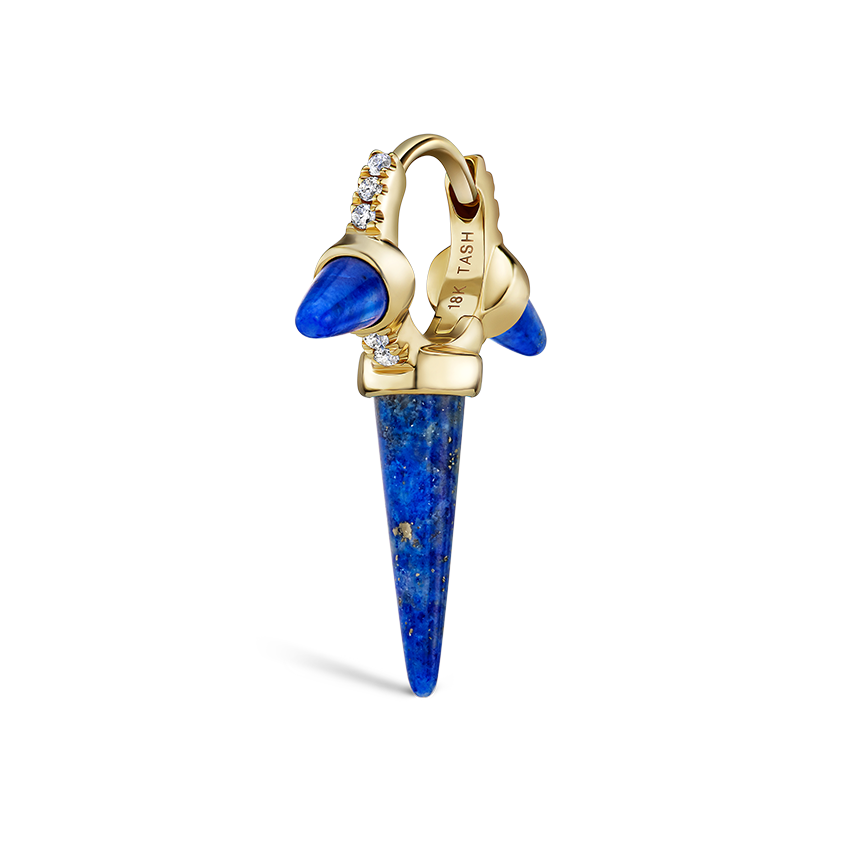 Lapis Triple Long Spike Diamond Eternity Hoop Earring