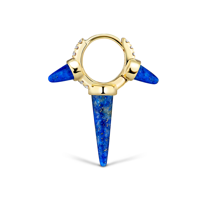 Lapis Triple Long Spike Diamond Eternity Hoop Earring