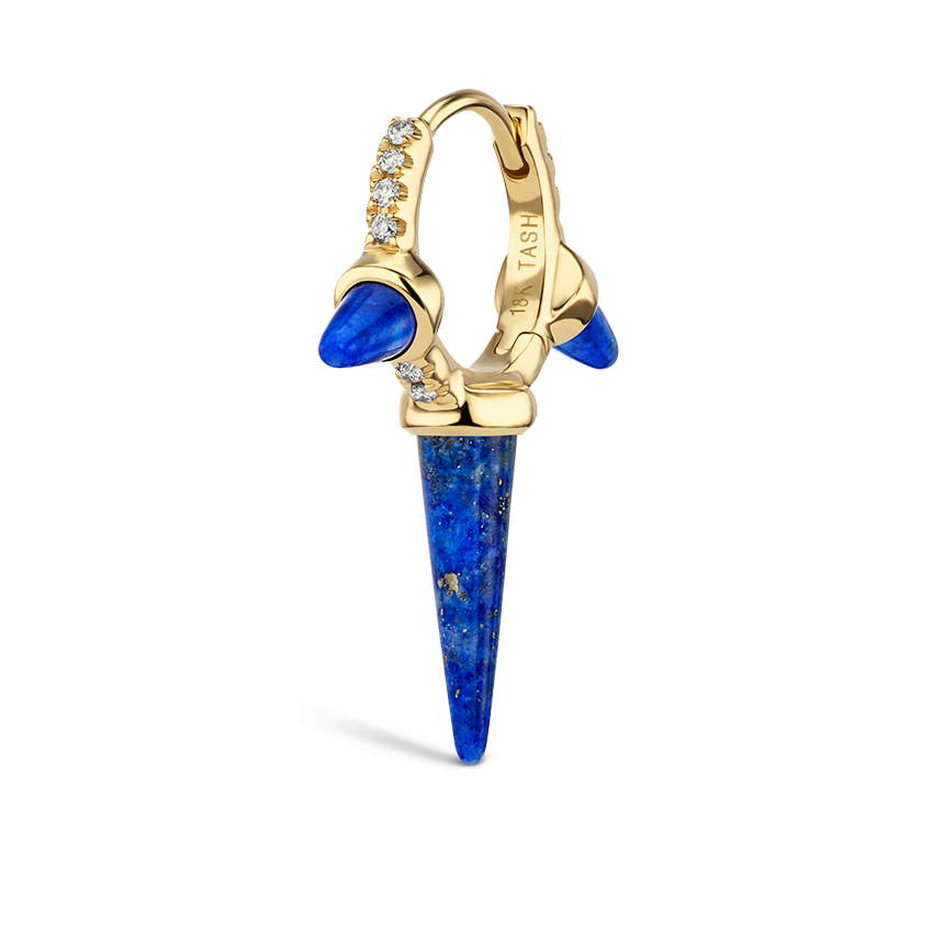 Lapis Triple Long Spike Diamond Eternity Hoop Earring