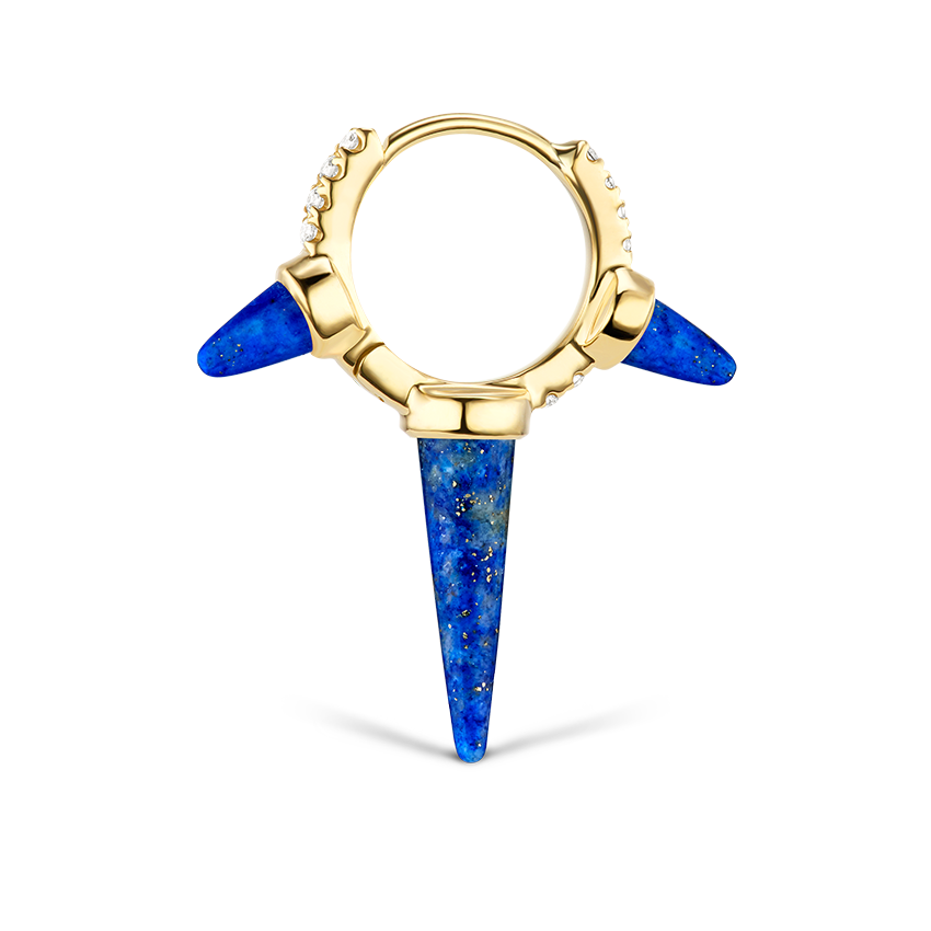 Lapis Triple Long Spike Diamond Eternity Hoop Earring