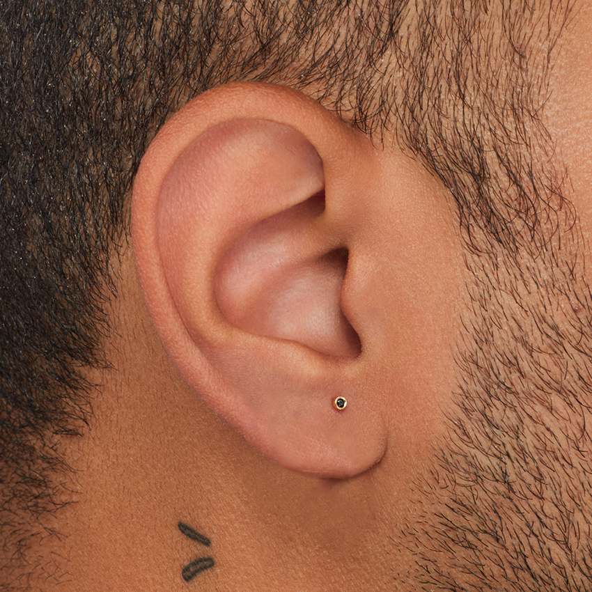 Scalloped Set Black Diamond Threaded Stud Earring