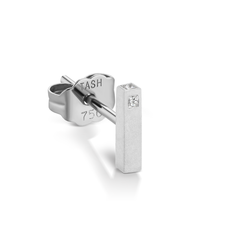 Matte Square Three Diamond End Bar Stud Earring