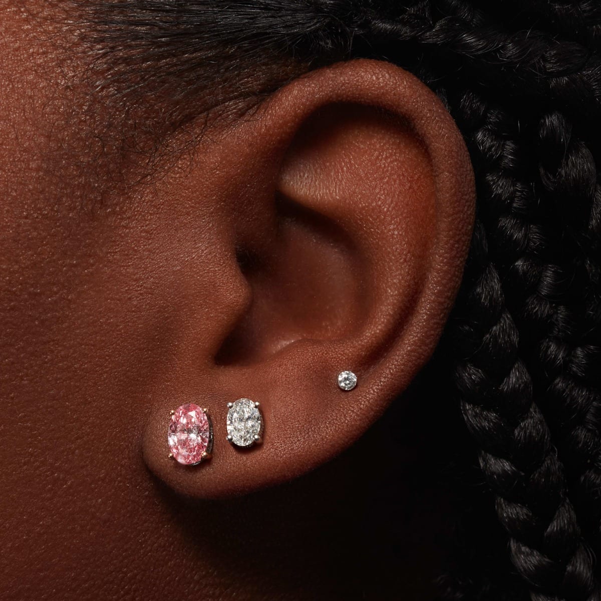 Engraved Pink Oval Diamond Stud Earring