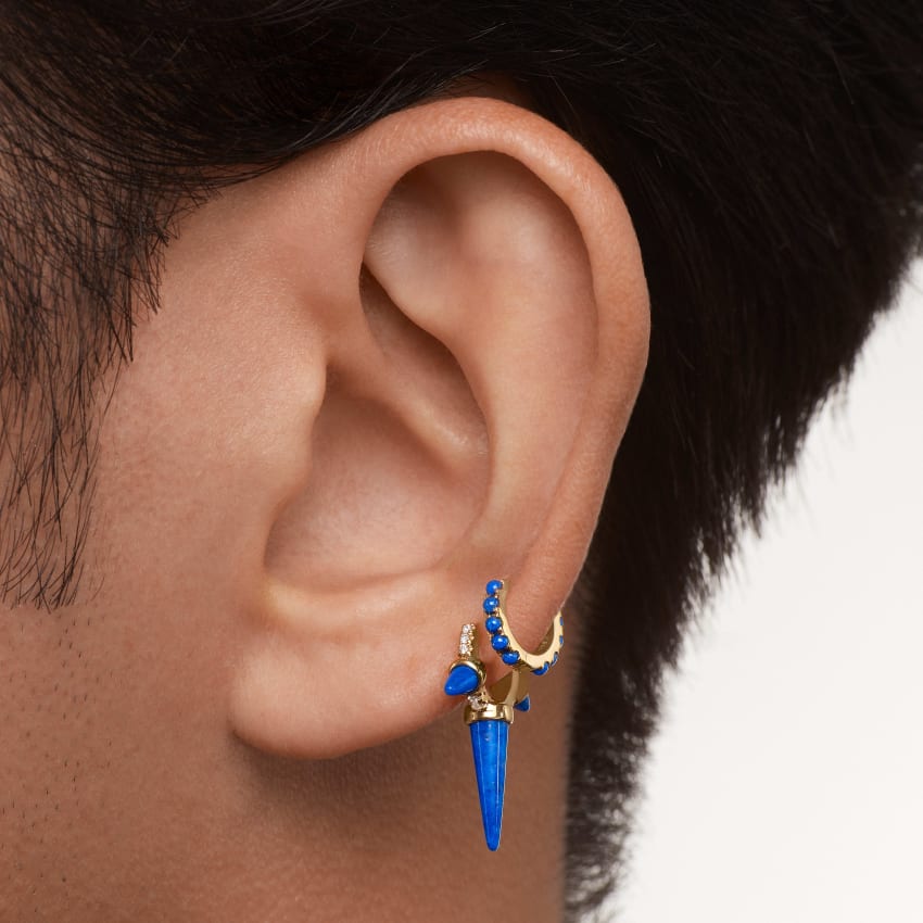 Lapis Triple Long Spike Diamond Eternity Hoop Earring