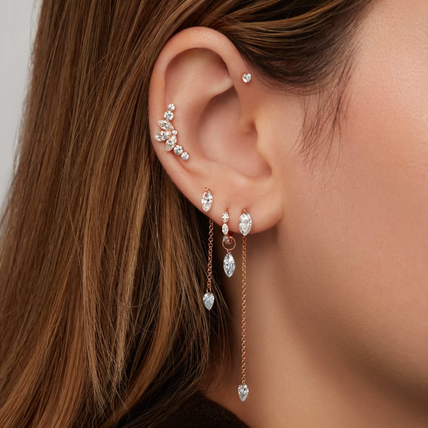 Floating Marquise Diamond Charm Stud Earring