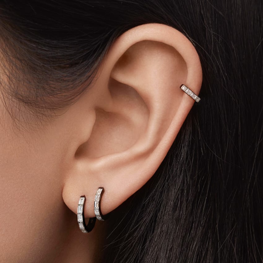 Invisible Set Baguette Diamond Eternity Hoop Earring