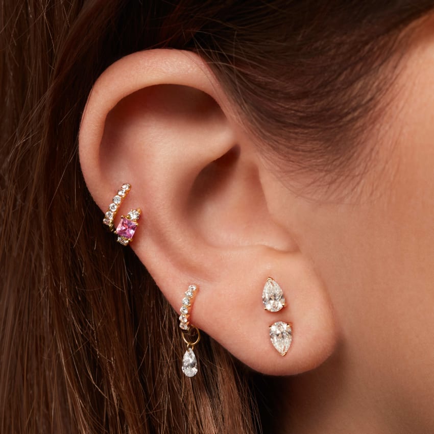Pear Diamond Threaded Stud Earring, Diamond Back