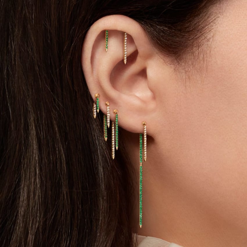 Emerald Eternity Bar Charm Threaded Stud Earring