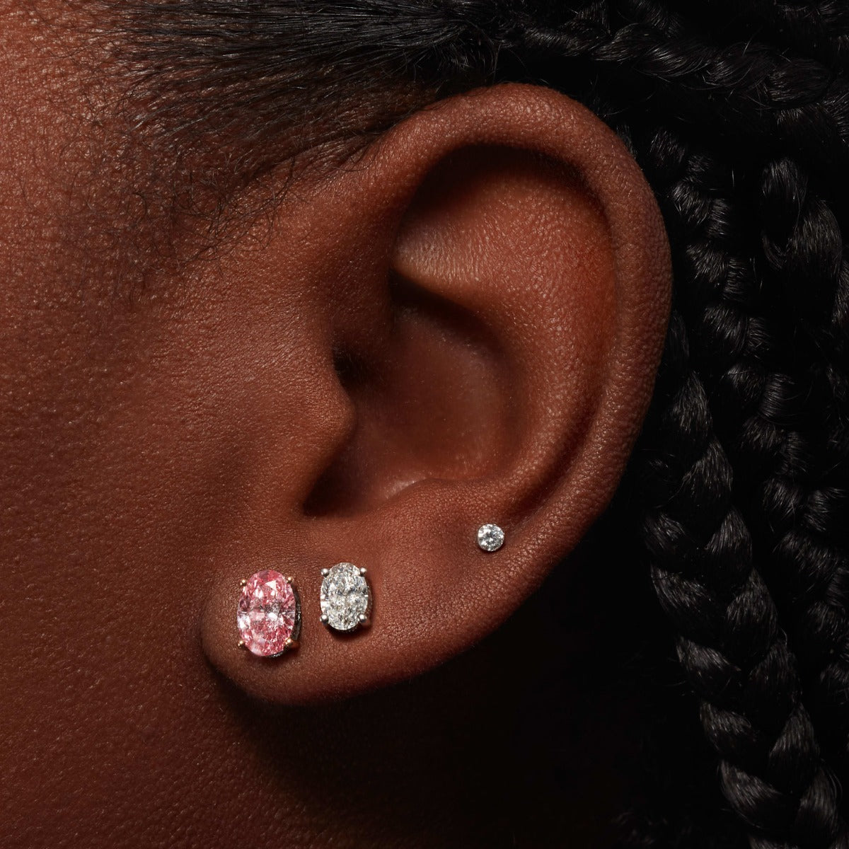 Engraved Pink Oval Diamond Stud Earring