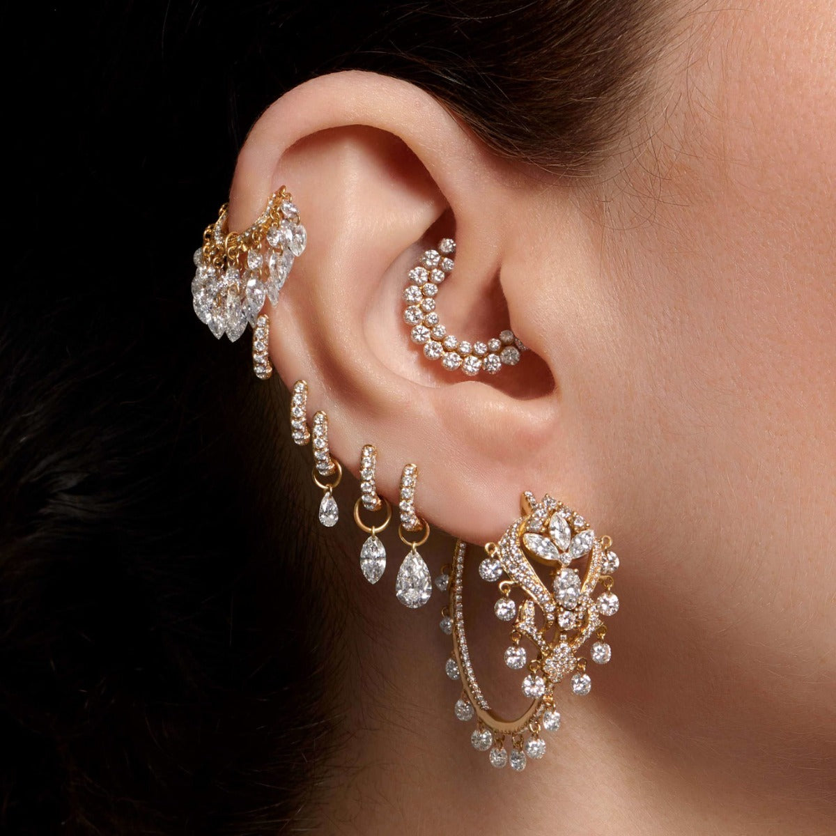 Diamond Lotus Cascade Hoop