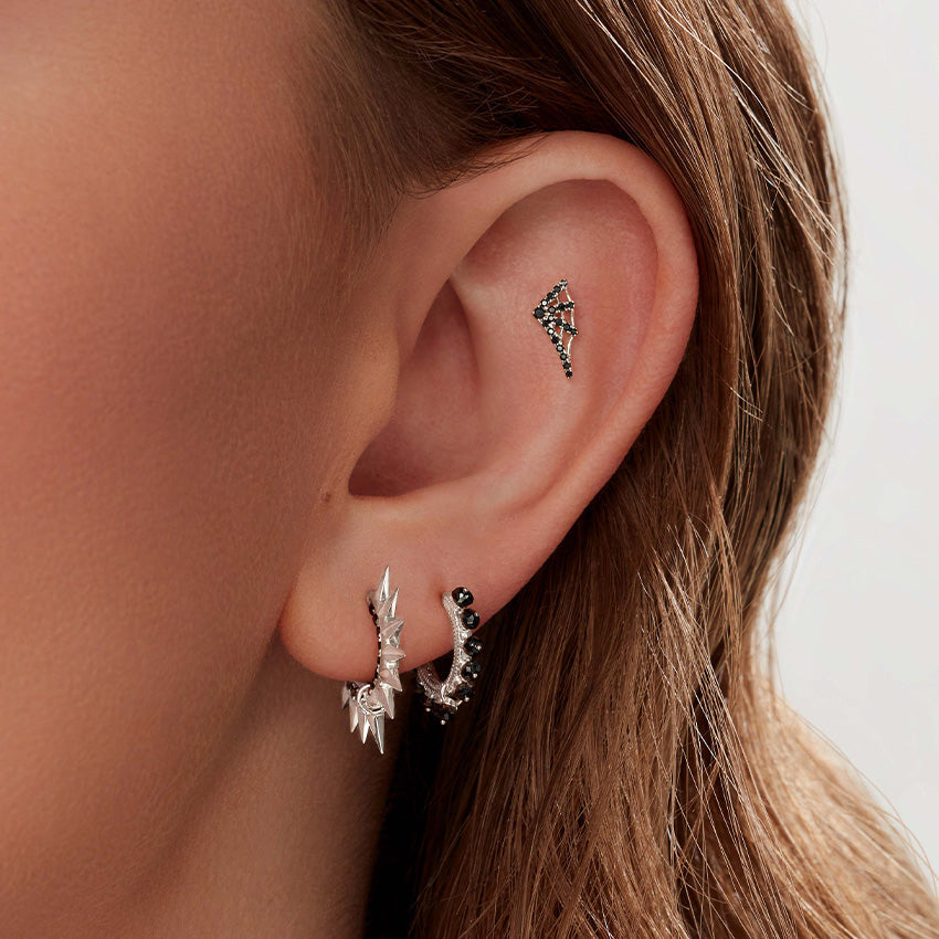 Black Diamond Lightning Bolt Threaded Stud Earring With Titanium Backing