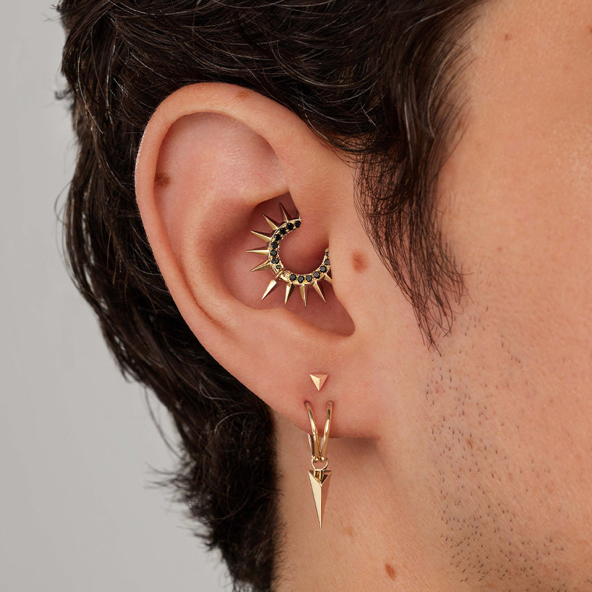 Metal Mohawk with Black and White Diamond Pavé Hoop Earring
