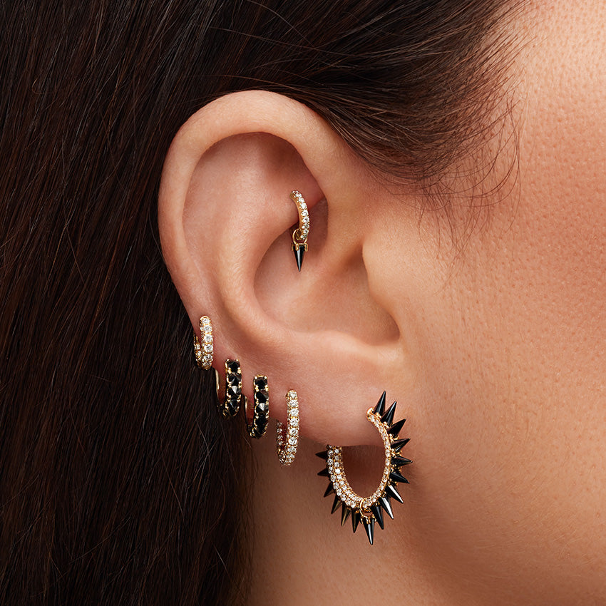 Black Moissanite Mohawk and Diamond Pavé Hoop Earring
