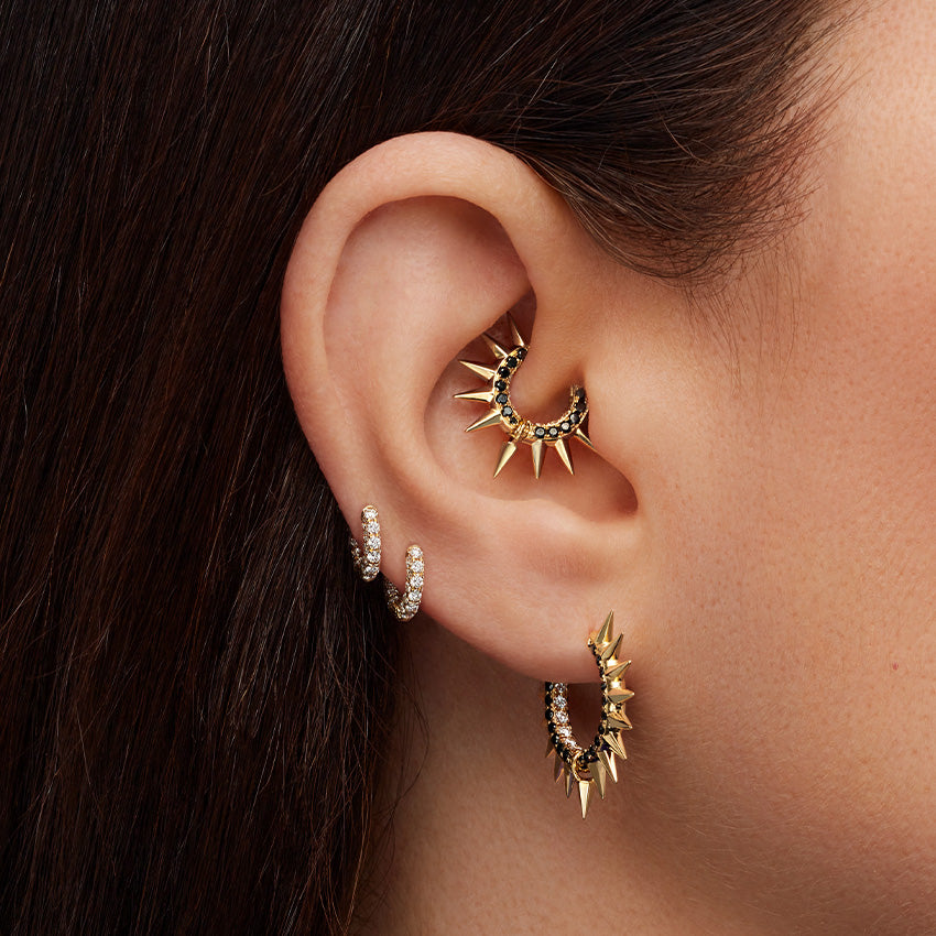 Metal Mohawk with Black and White Diamond Pavé Hoop Earring