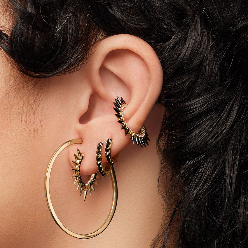 Black Moissanite Mohawk and Diamond Pavé Hoop Earring