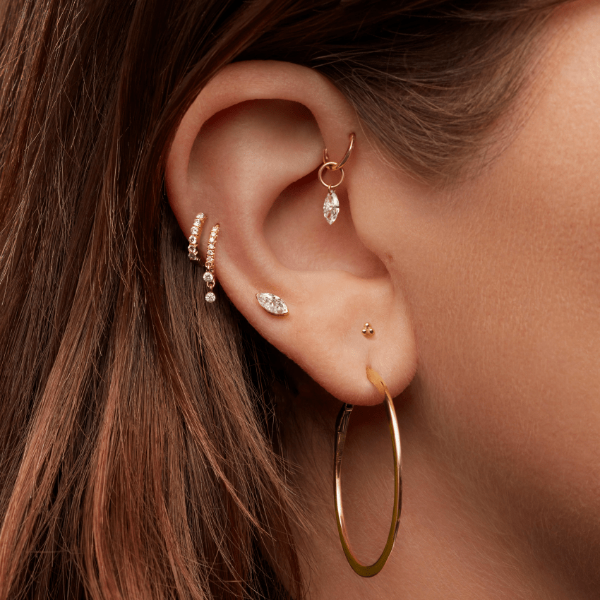 Ball Trinity Threaded Stud Earring With Titanium Backing