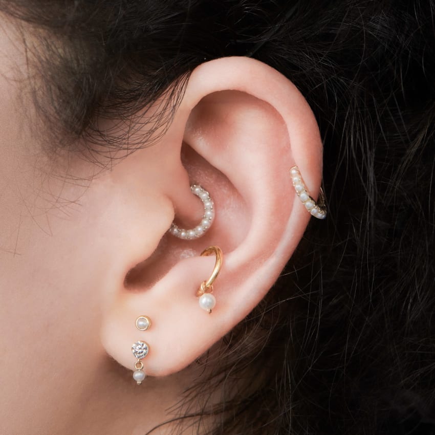 Pearl Horizontal Eternity Hoop Earring