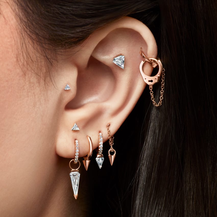 Invisible Set Triangle Diamond Threaded Stud Earring With Titanium Backing