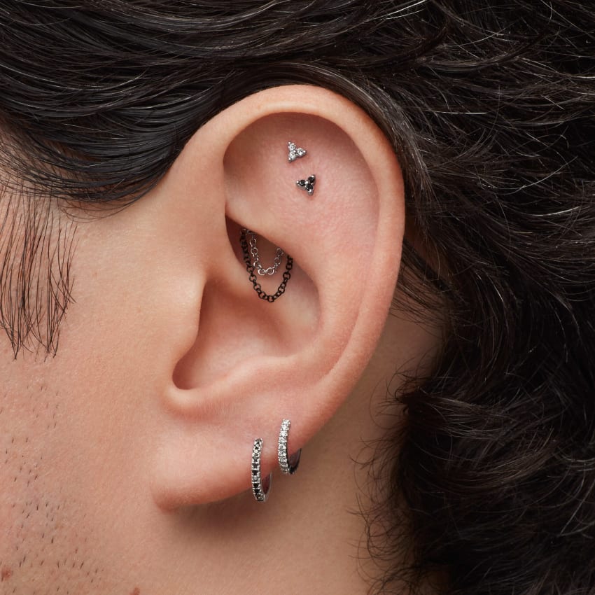 Diamond Trinity Threaded Stud Earring With Titanium Backing