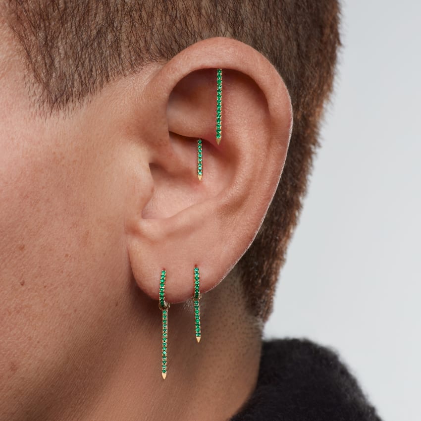 Emerald Eternity Bar Charm Threaded Stud Earring
