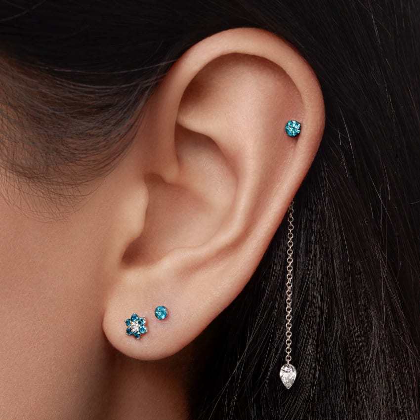 Invisible Set Blue Diamond Threaded Stud Earring With Titanium Backing