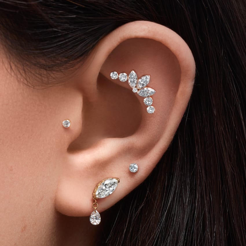 Single Teardrop Marquise Diamond Threaded Stud Earring With Titanium Backing