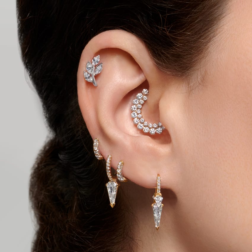 Silhouette Diamond Long Spike Eternity Hoop Earring