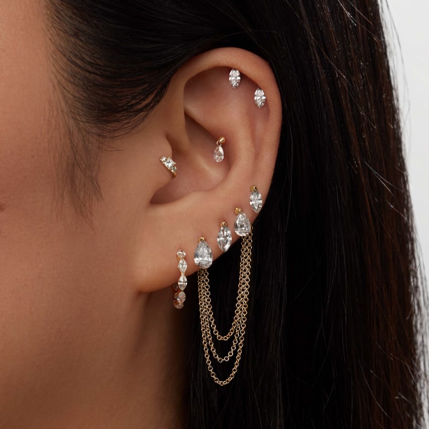 Invisible Set Diamond Marquise Eternity Hoop Earring
